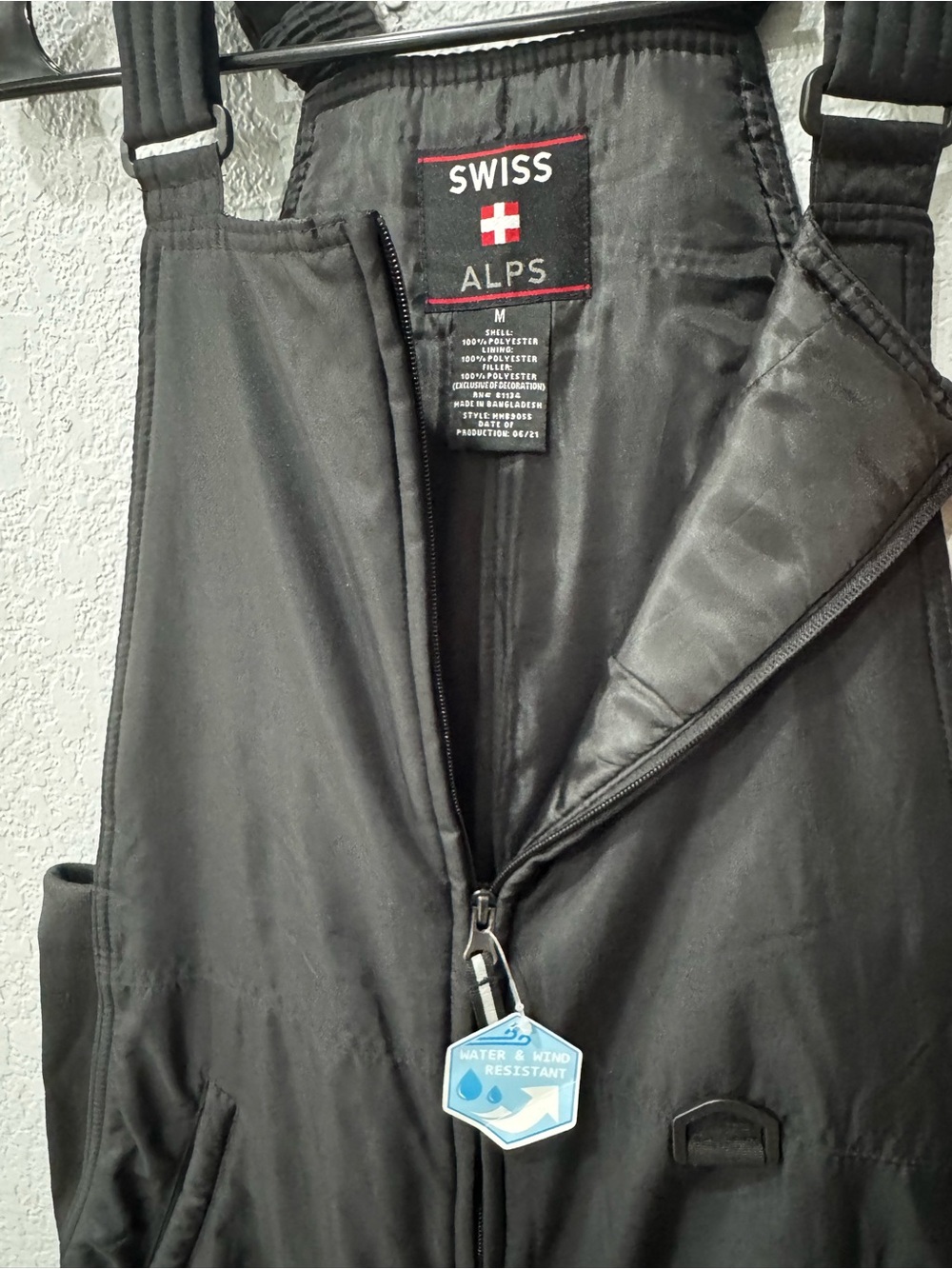 Swiss Alps Black Snow Bib Overalls - Water & Wind Resistant